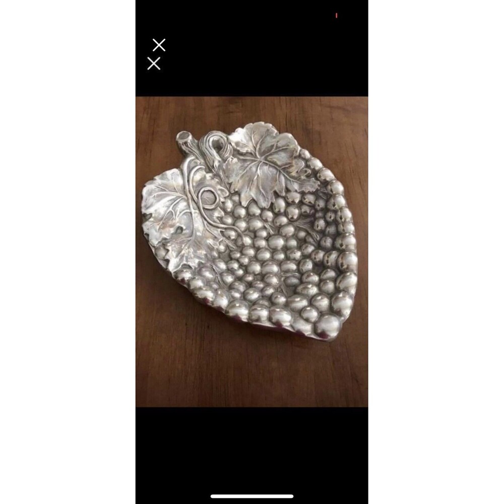 Vintage Pewter Silver Wilton Armetale Grape Leaves Footed Bowl Dish USA RWP 10”